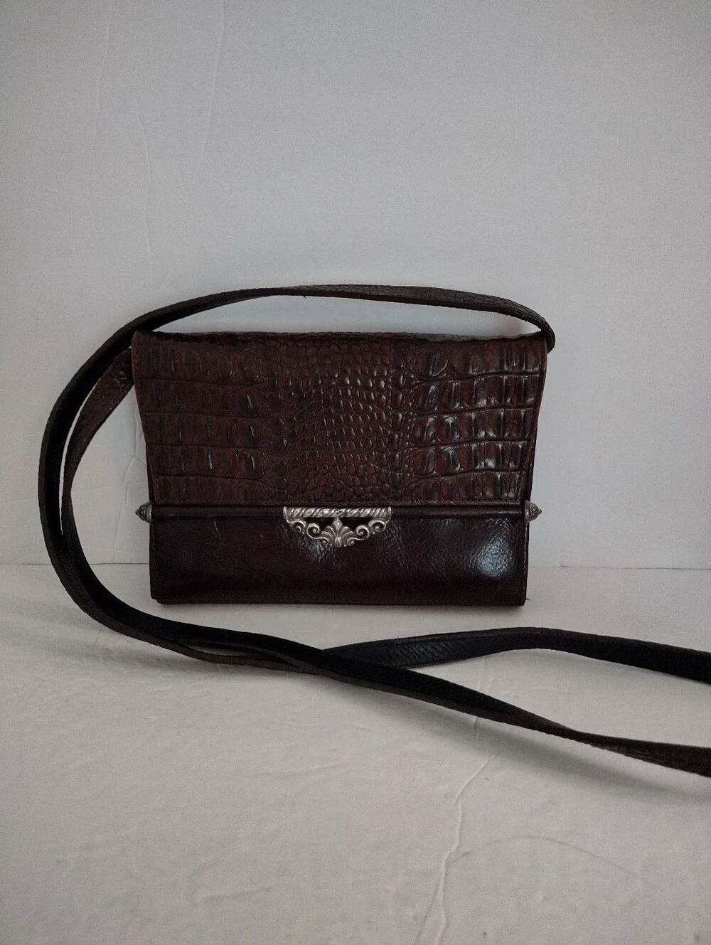 Vintage Brighton Brown Leather Croc Crossbody Bag Western Rodeo Indie Boho